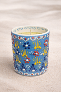 Handcrafted Artisan Ceramic Candle - One of a Kind Blue Tile