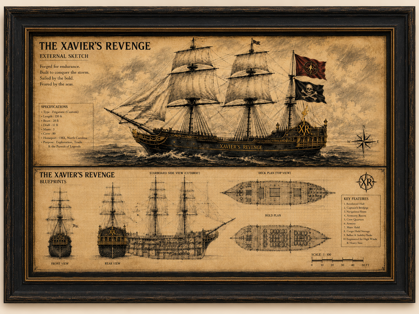 Xavier's Revenge Ship Blueprint - Framed Collectors Edition