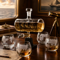 Ship in a Bottle Decanter with set of 4 glasses - only one available