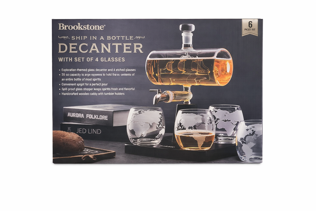 Ship in a Bottle Decanter with set of 4 glasses - only one available
